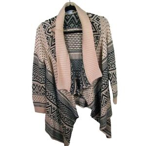 SUNCOO Paris Cardigan Sweater One Size Beige Black Aztec Print‎ Waterfall